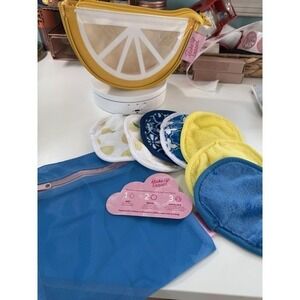 MakeUp Eraser 7-Day Set Lemon Squeeze Reusable Rounds Yellow Blue Travel Pouch